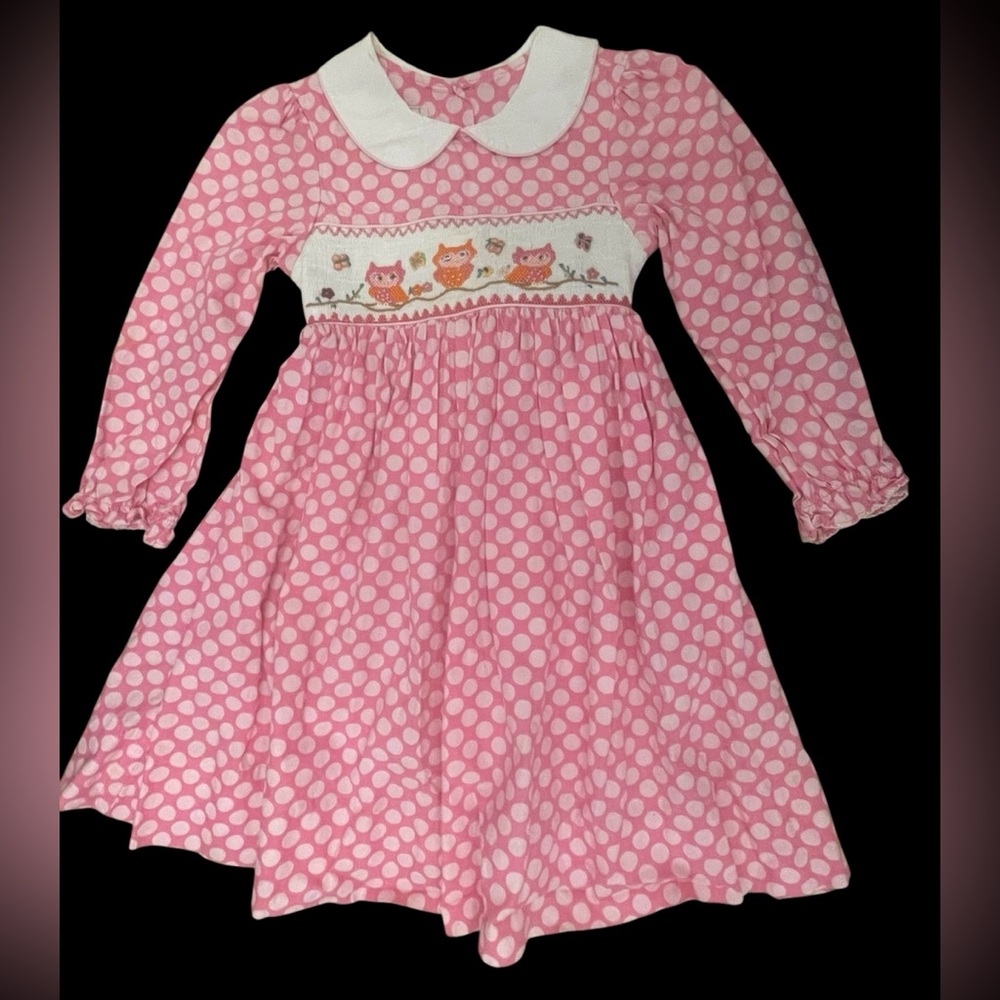 Marmellato Smocked Pink Polka Dot Long Sleeve Dress